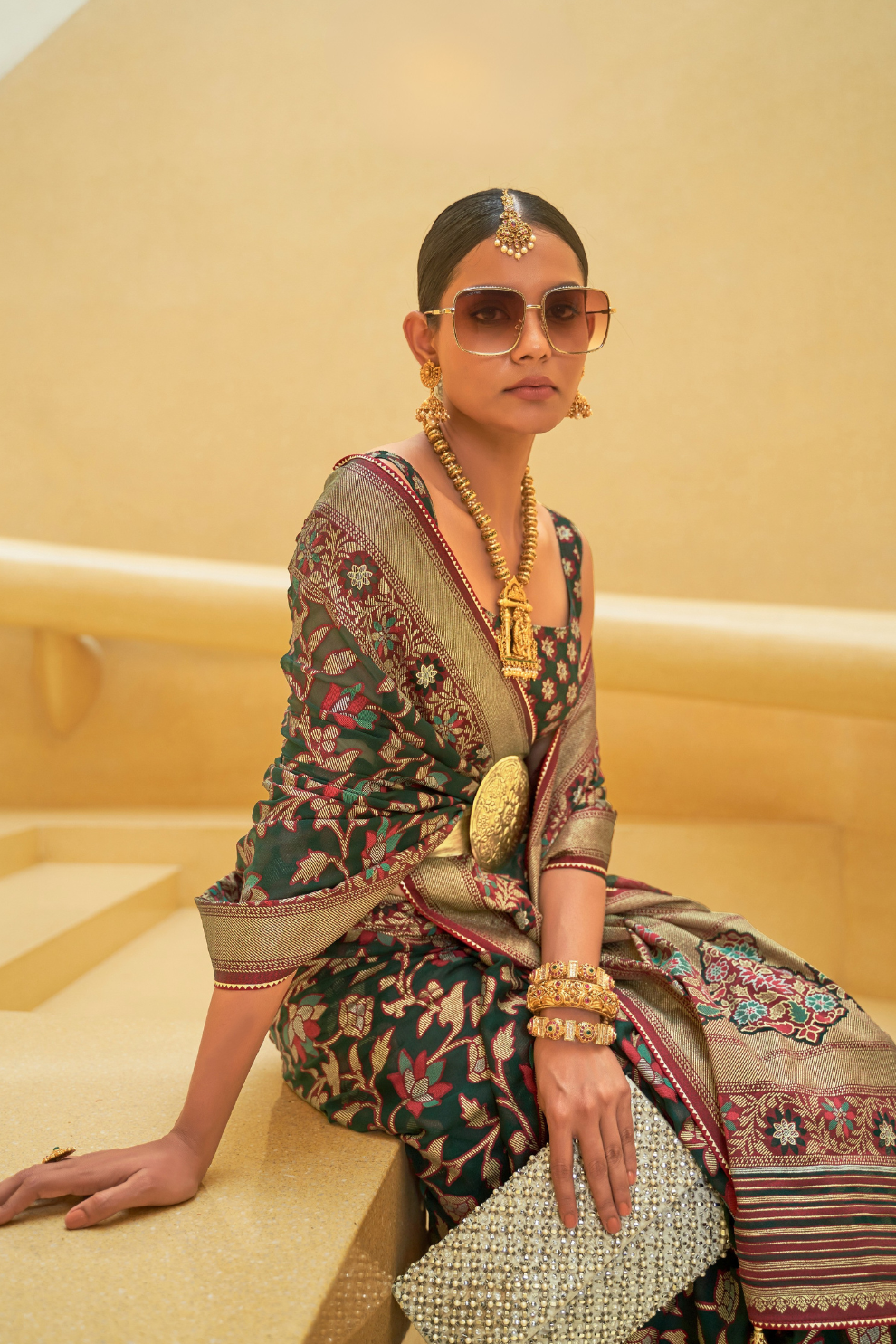 Banarasi Organza Bagh Floral Embellished Designer Saree