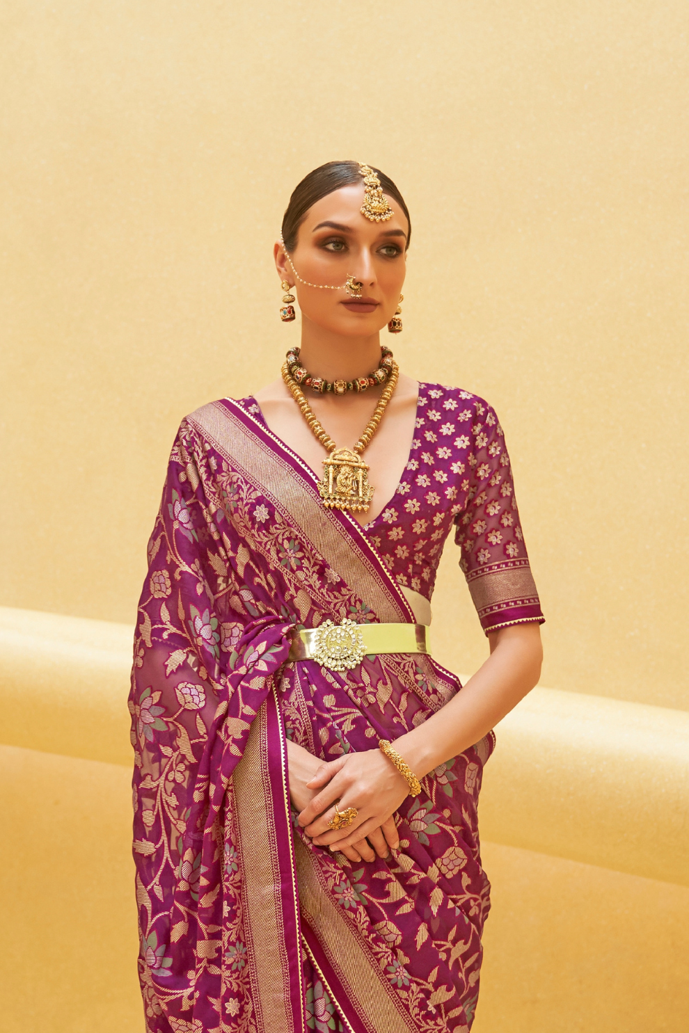 Banarasi Organza Bagh Floral Embellished Designer Saree