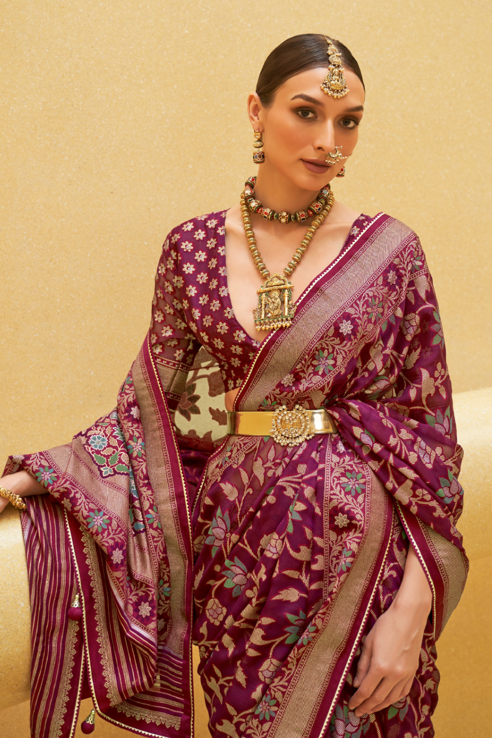 Banarasi Organza Bagh Floral Embellished Designer Saree