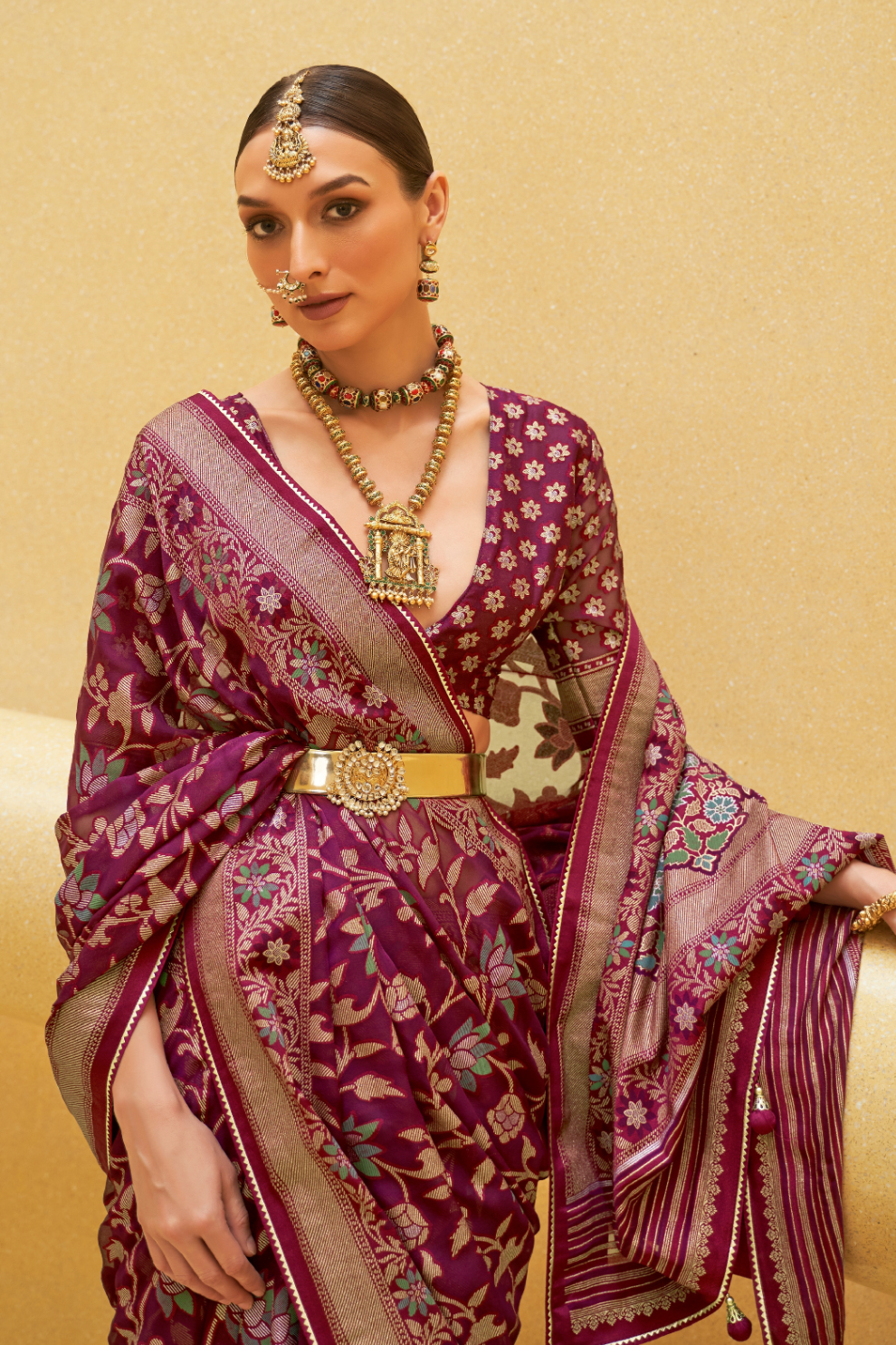 Banarasi Organza Bagh Floral Embellished Designer Saree