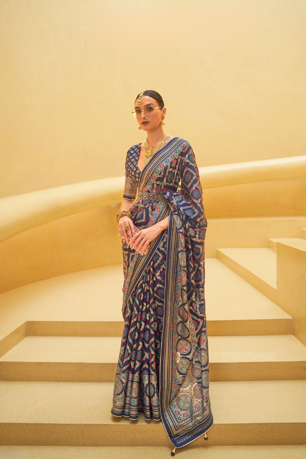 Banarasi Organza Bagh Floral Embellished Designer Saree