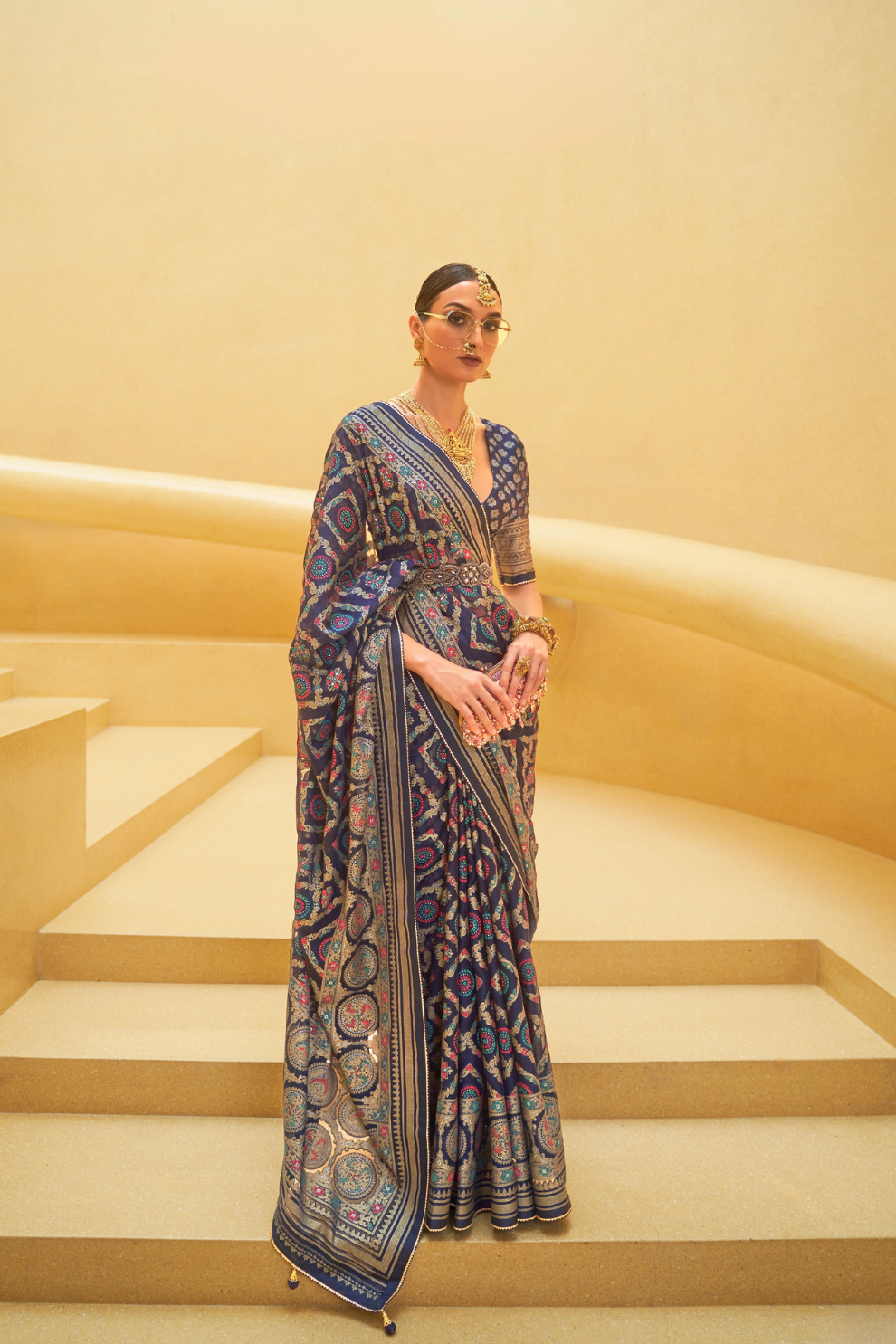 Banarasi Organza Bagh Floral Embellished Designer Saree