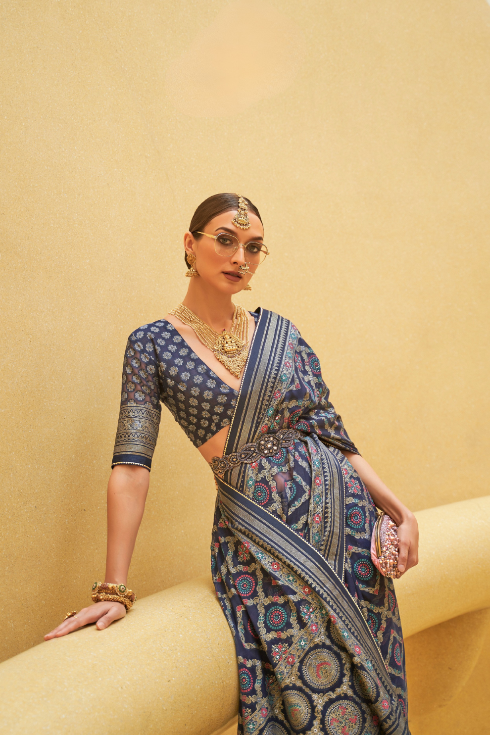 Banarasi Organza Bagh Floral Embellished Designer Saree