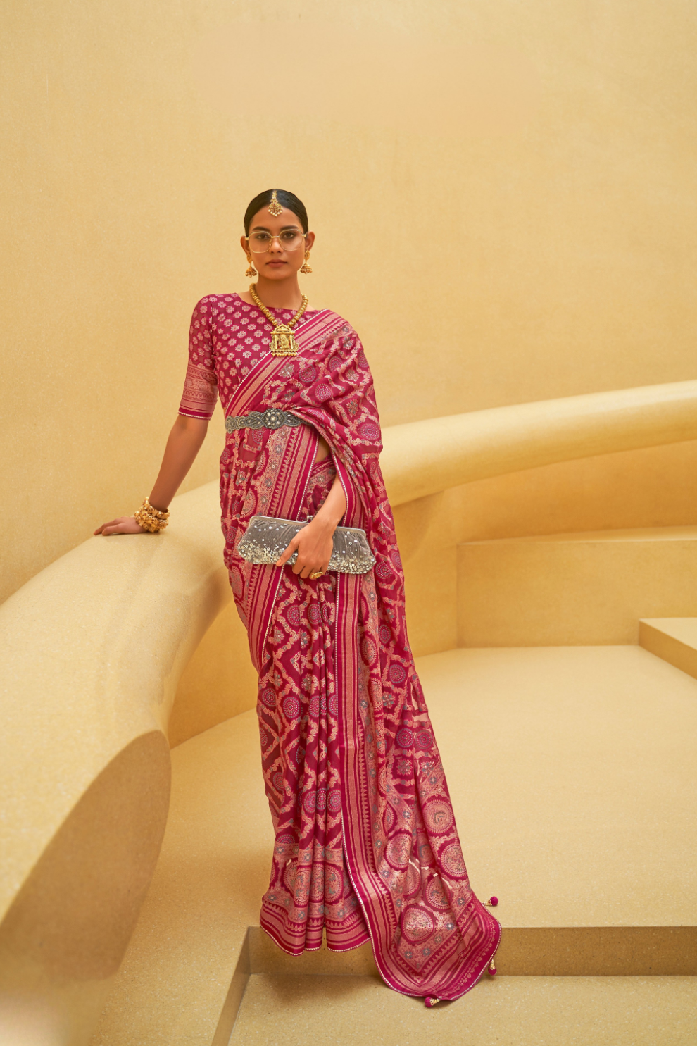 Banarasi Organza Bagh Floral Embellished Designer Saree