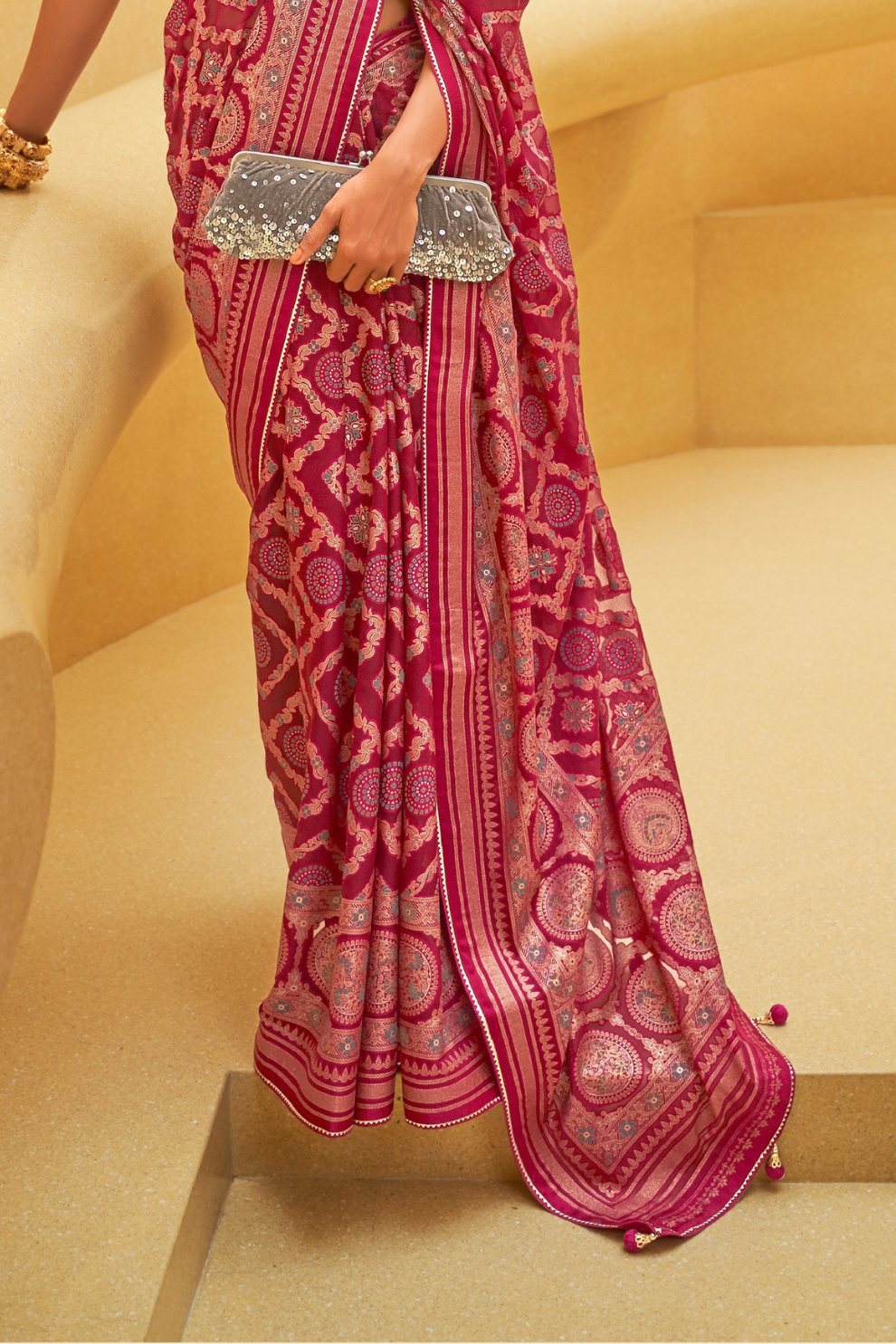 Banarasi Organza Bagh Floral Embellished Designer Saree