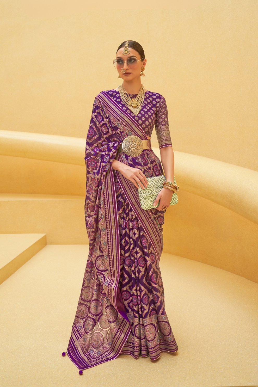 Banarasi Organza Bagh Floral Embellished Designer Saree