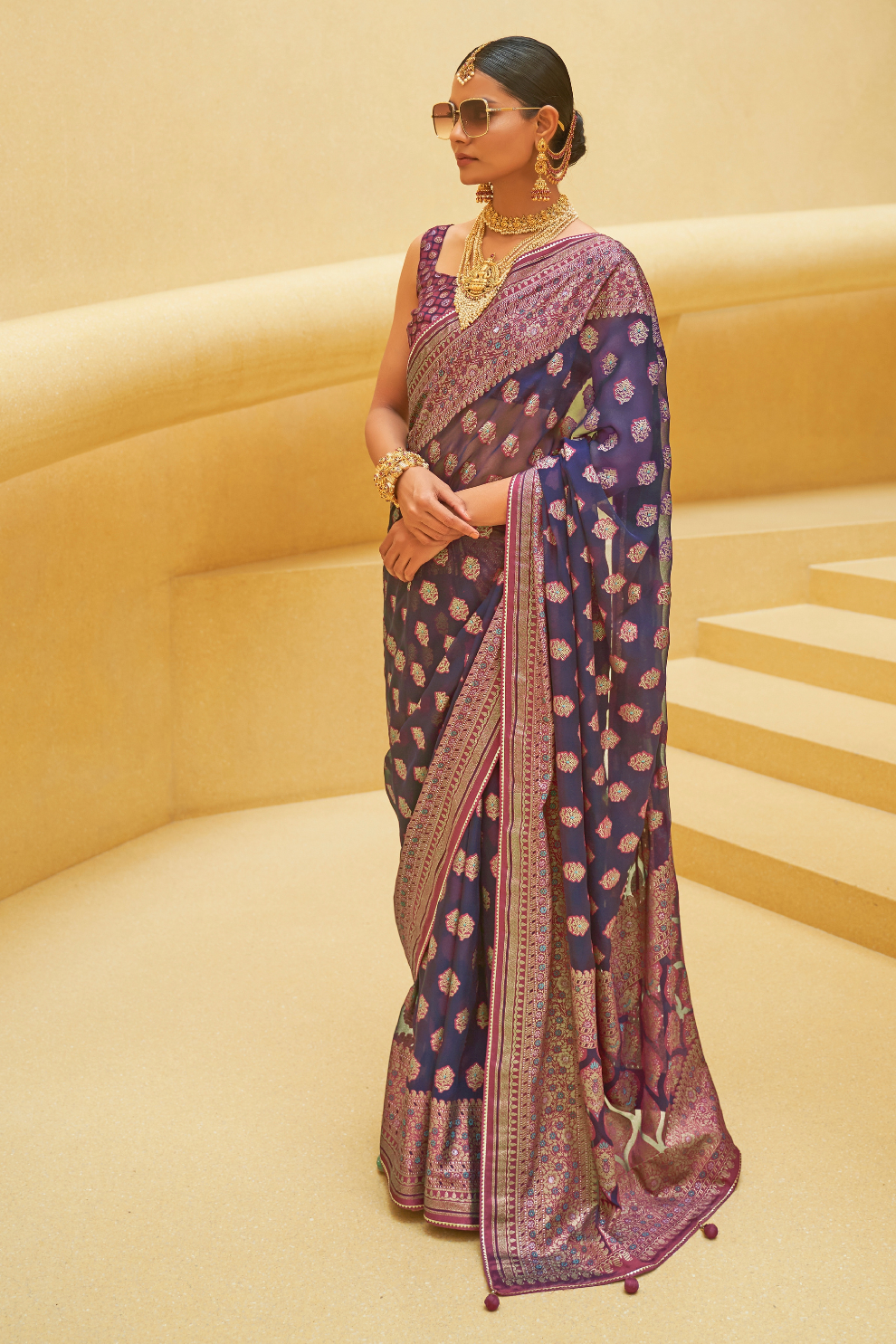Banarasi Organza Bagh Floral Embellished Designer Saree
