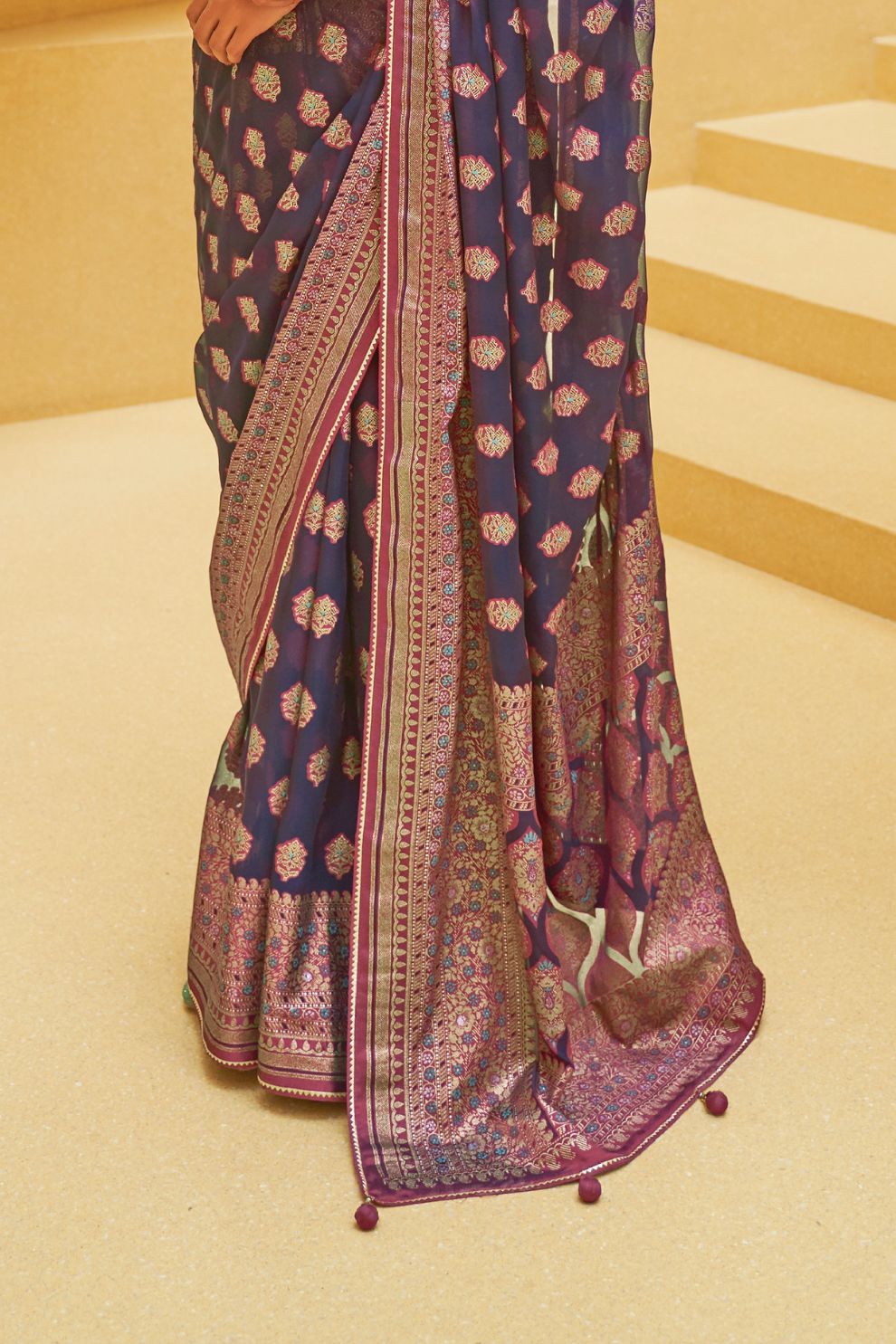 Banarasi Organza Bagh Floral Embellished Designer Saree
