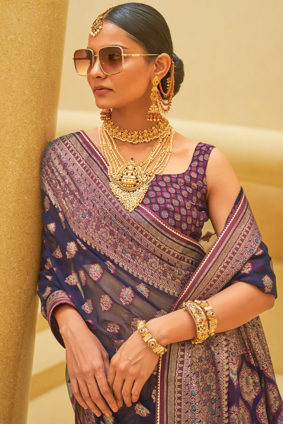 Banarasi Organza Bagh Floral Embellished Designer Saree