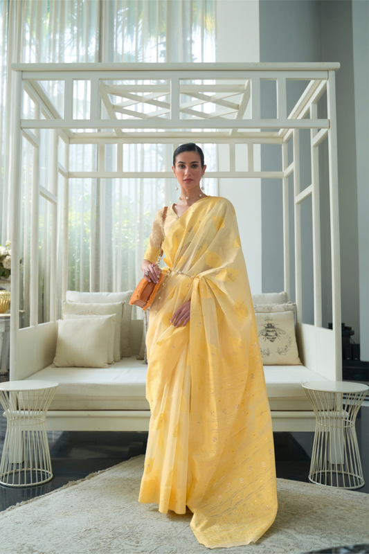 Classic Lucknowi Saree with Elegant Chikankari Silk Weaving Touch