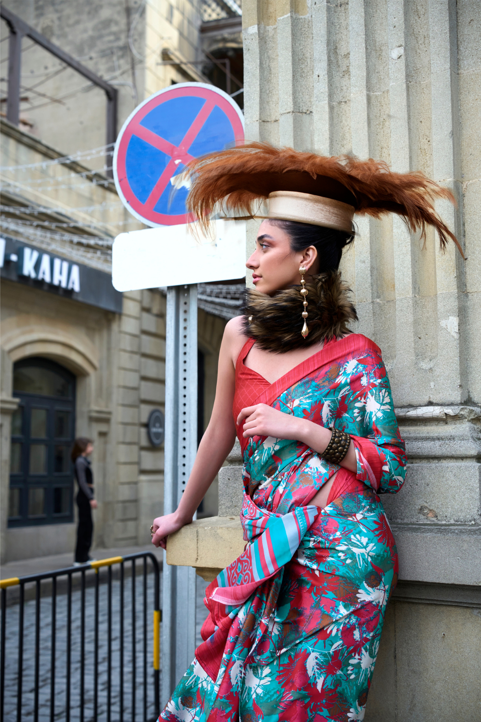 Contemporary Print Satin Crepe Saree with Chic Glossy Drape