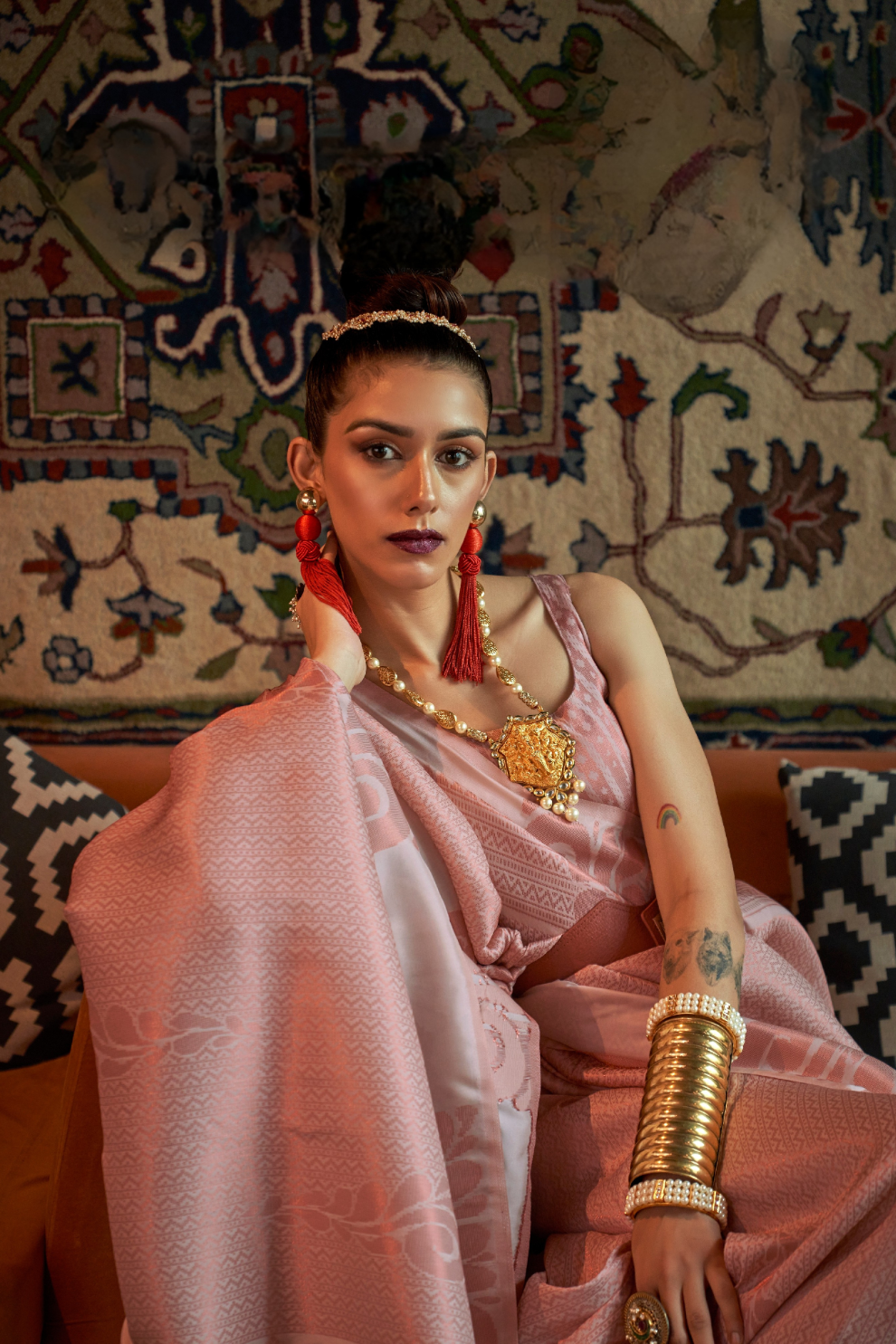 Elegant Art Silk Saree with Copper Zari Handloom Weaving