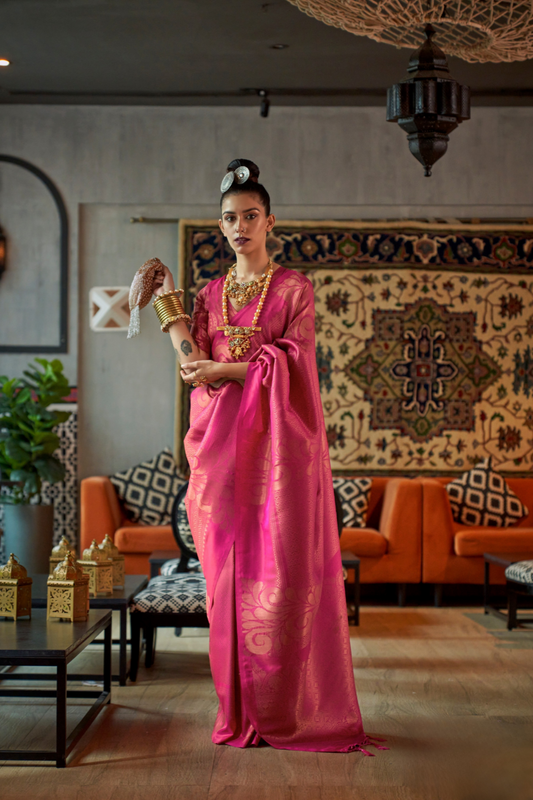 Elegant Art Silk Saree with Copper Zari Handloom Weaving