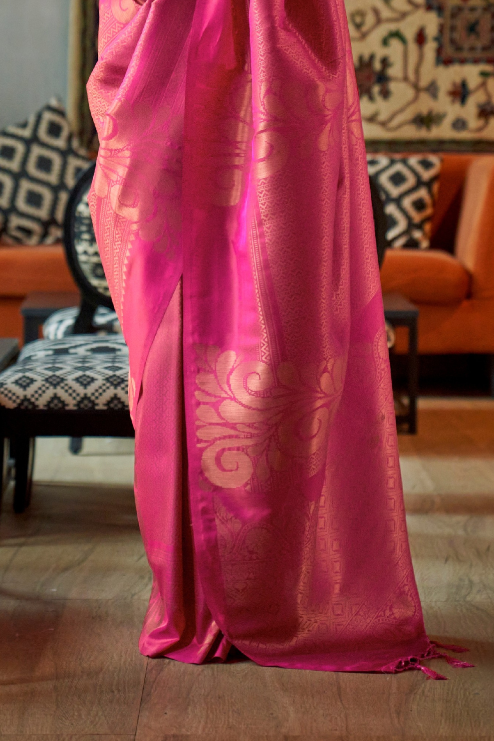 Elegant Art Silk Saree with Copper Zari Handloom Weaving