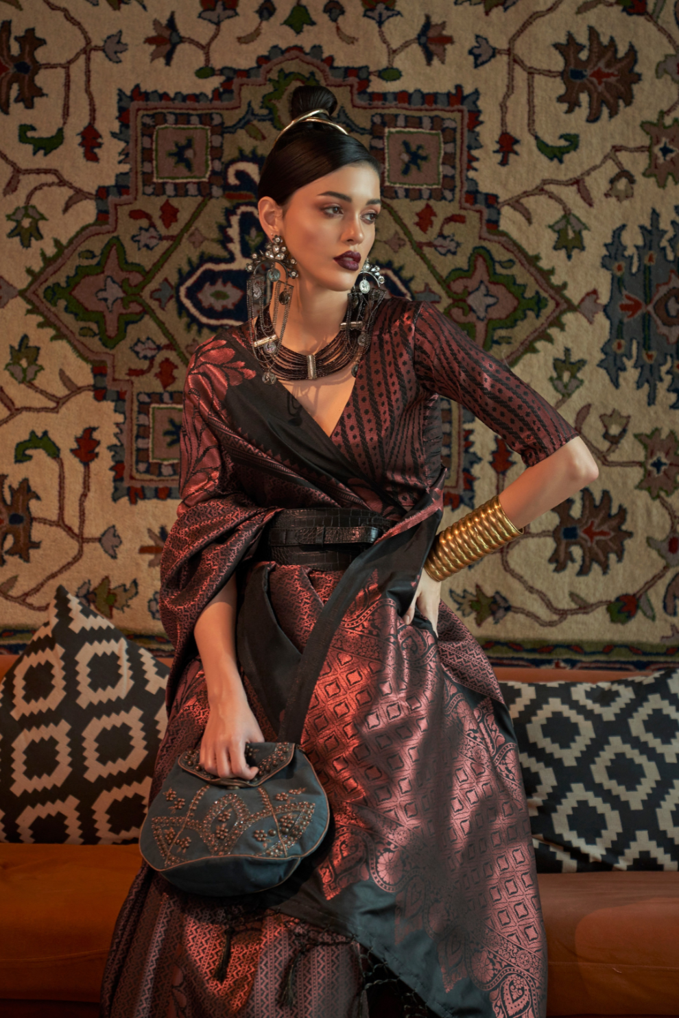 Elegant Art Silk Saree with Copper Zari Handloom Weaving