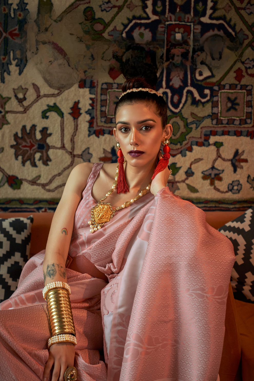 Elegant Art Silk Saree with Copper Zari Handloom Weaving