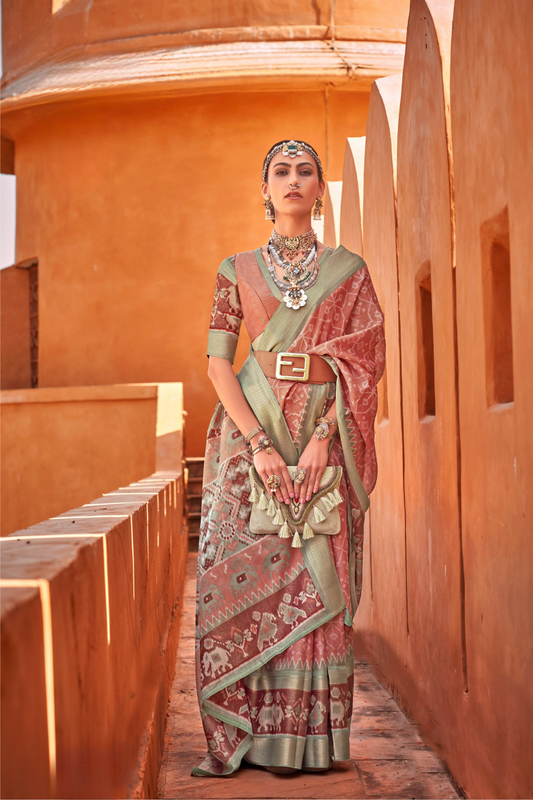 Graceful Patola Print Saree Set in Soft Cotton Silk Fabric