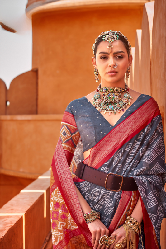 Graceful Patola Print Saree Set in Soft Cotton Silk Fabric