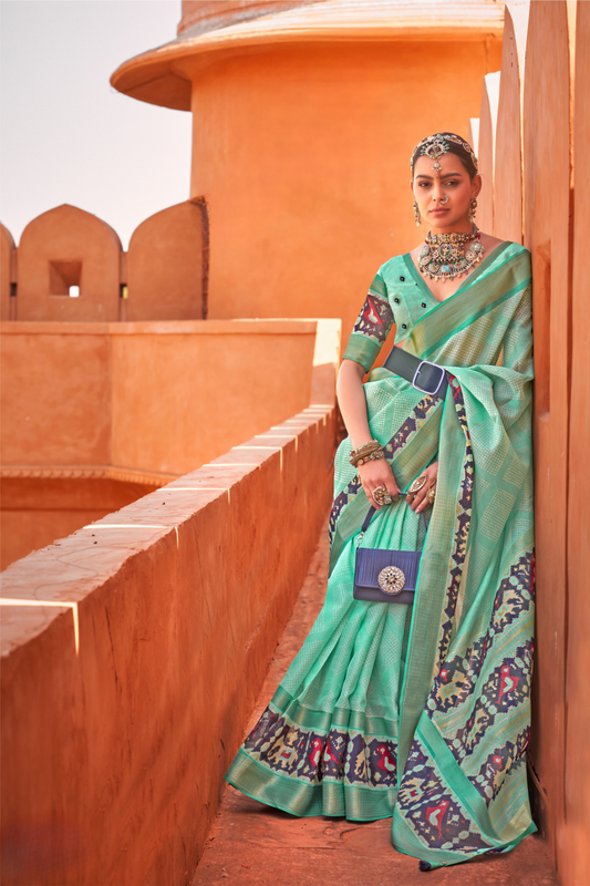 Graceful Patola Print Saree Set in Soft Cotton Silk Fabric