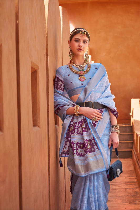 Graceful Patola Print Saree Set in Soft Cotton Silk Fabric