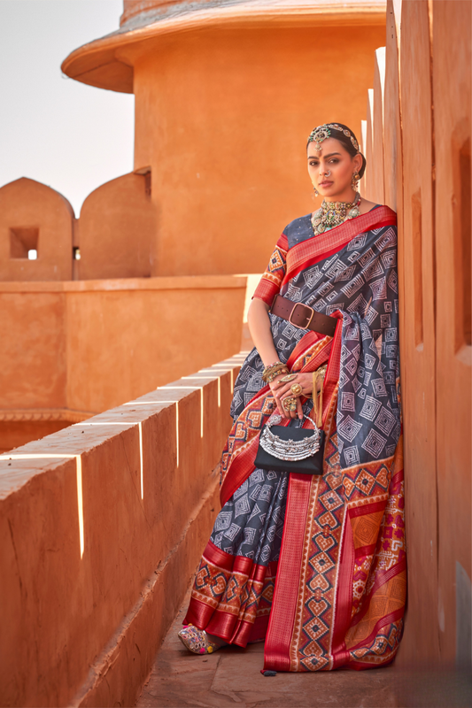 Graceful Patola Print Saree Set in Soft Cotton Silk Fabric