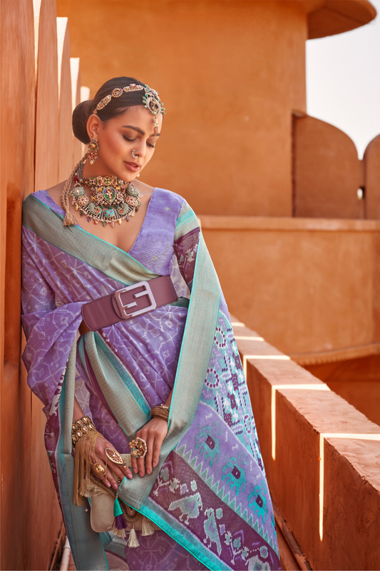 Graceful Patola Print Saree Set in Soft Cotton Silk Fabric