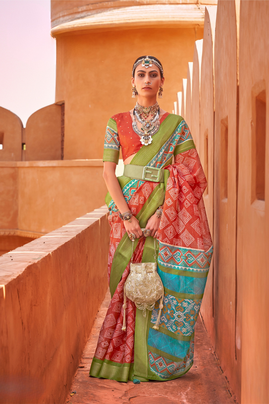 Graceful Patola Print Saree Set in Soft Cotton Silk Fabric