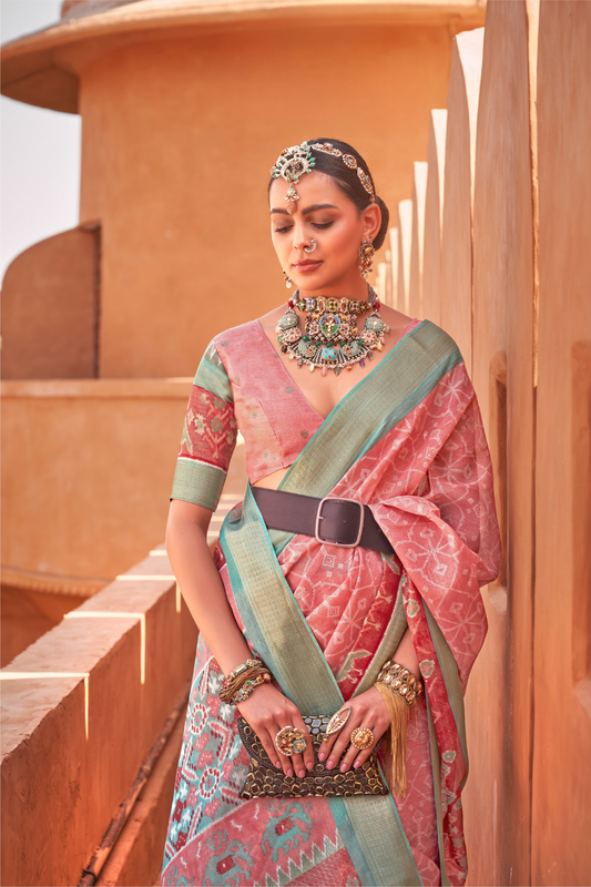 Graceful Patola Print Saree Set in Soft Cotton Silk Fabric
