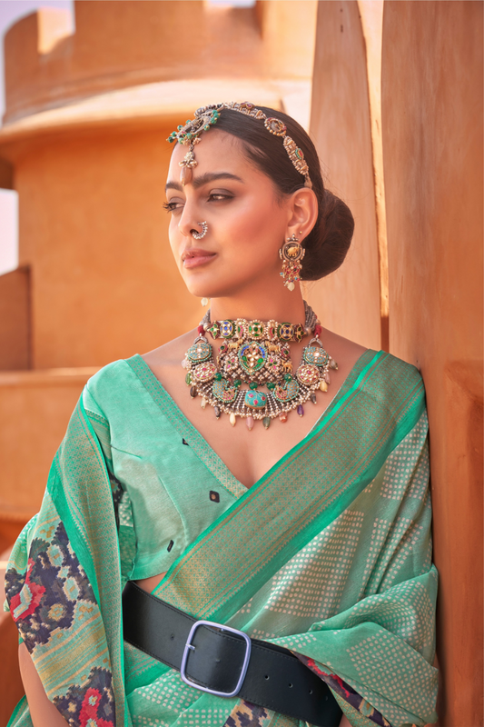 Graceful Patola Print Saree Set in Soft Cotton Silk Fabric