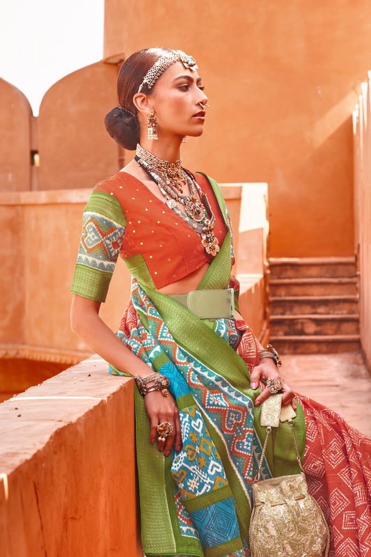 Graceful Patola Print Saree Set in Soft Cotton Silk Fabric