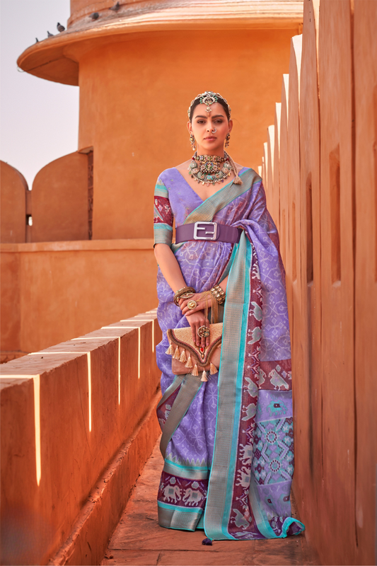 Graceful Patola Print Saree Set in Soft Cotton Silk Fabric