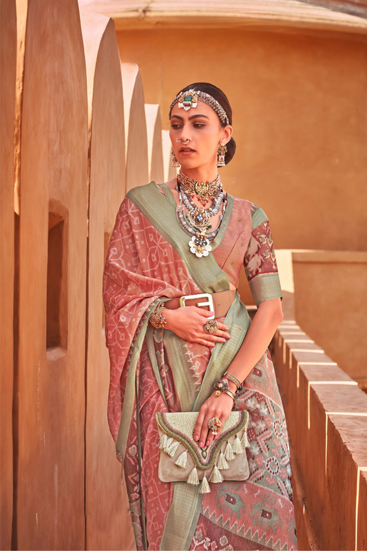 Graceful Patola Print Saree Set in Soft Cotton Silk Fabric