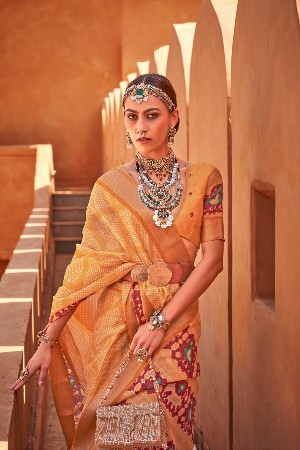 Graceful Patola Print Saree Set in Soft Cotton Silk Fabric