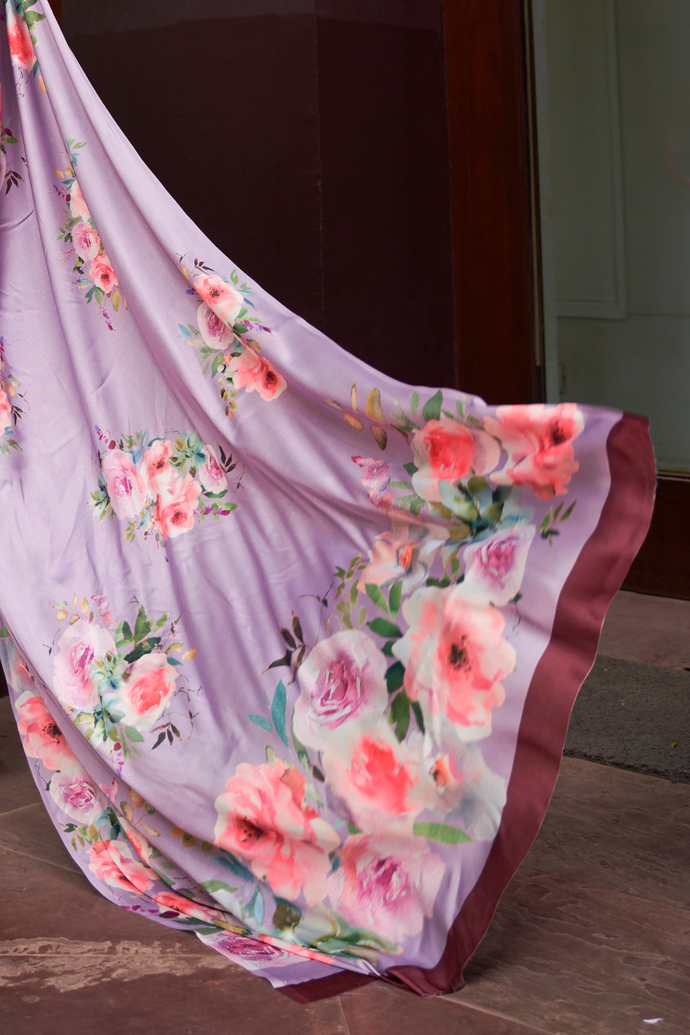 Digital Printed Satin Creep Saree with Smooth Silken Drape