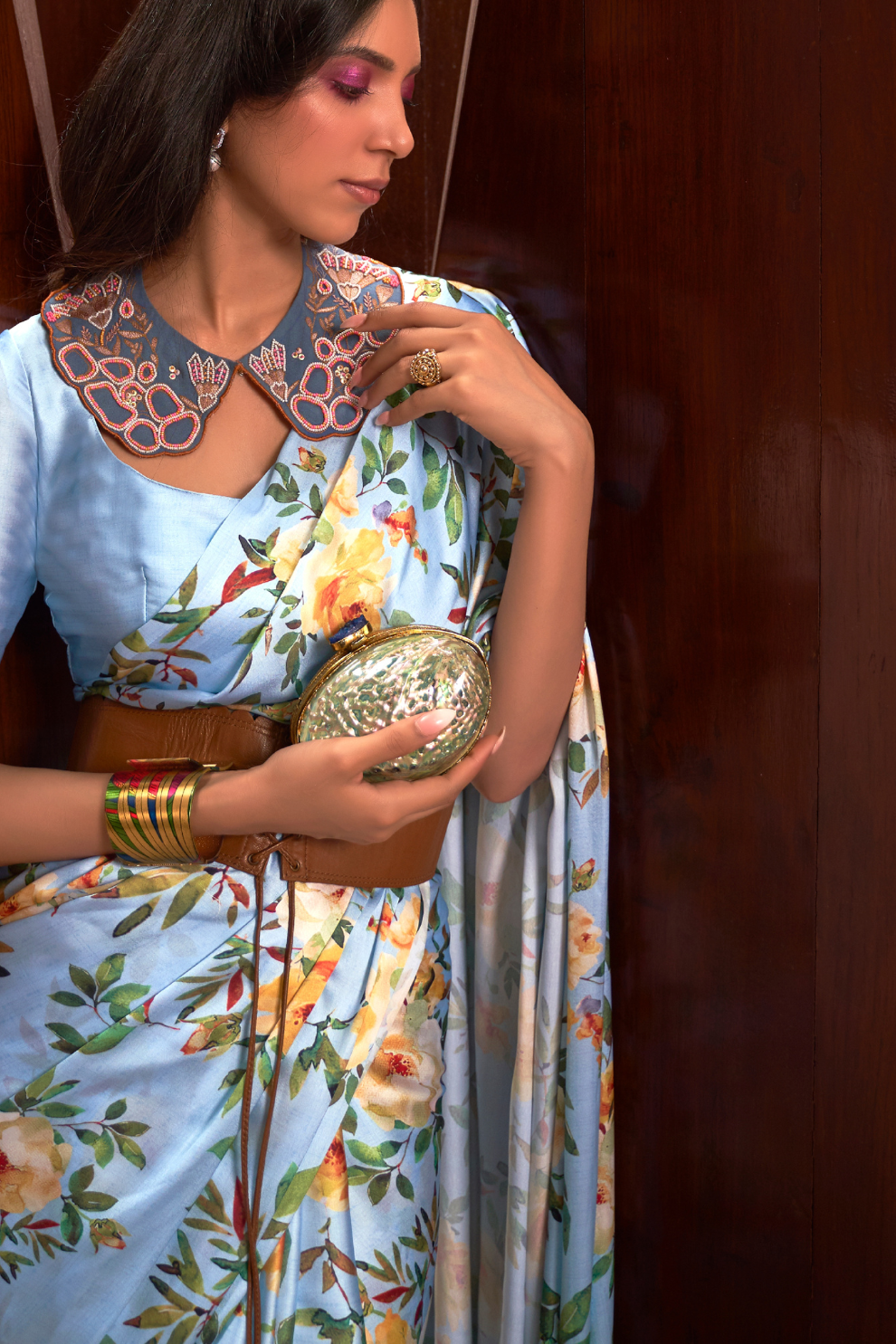 Digital Printed Satin Creep Saree with Smooth Silken Drape