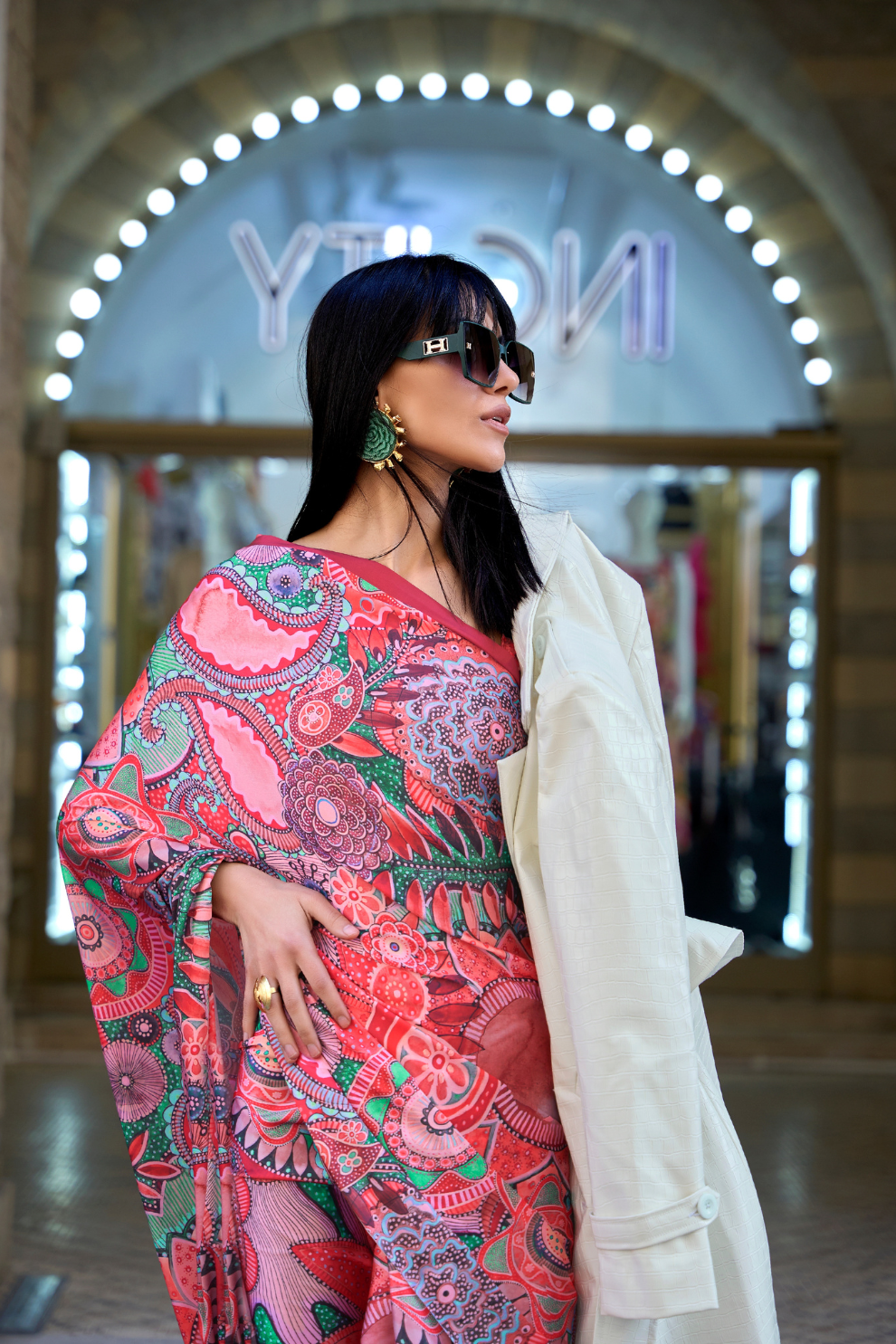 Digital Print Satin Crepe Saree with Soft Glossy Drape