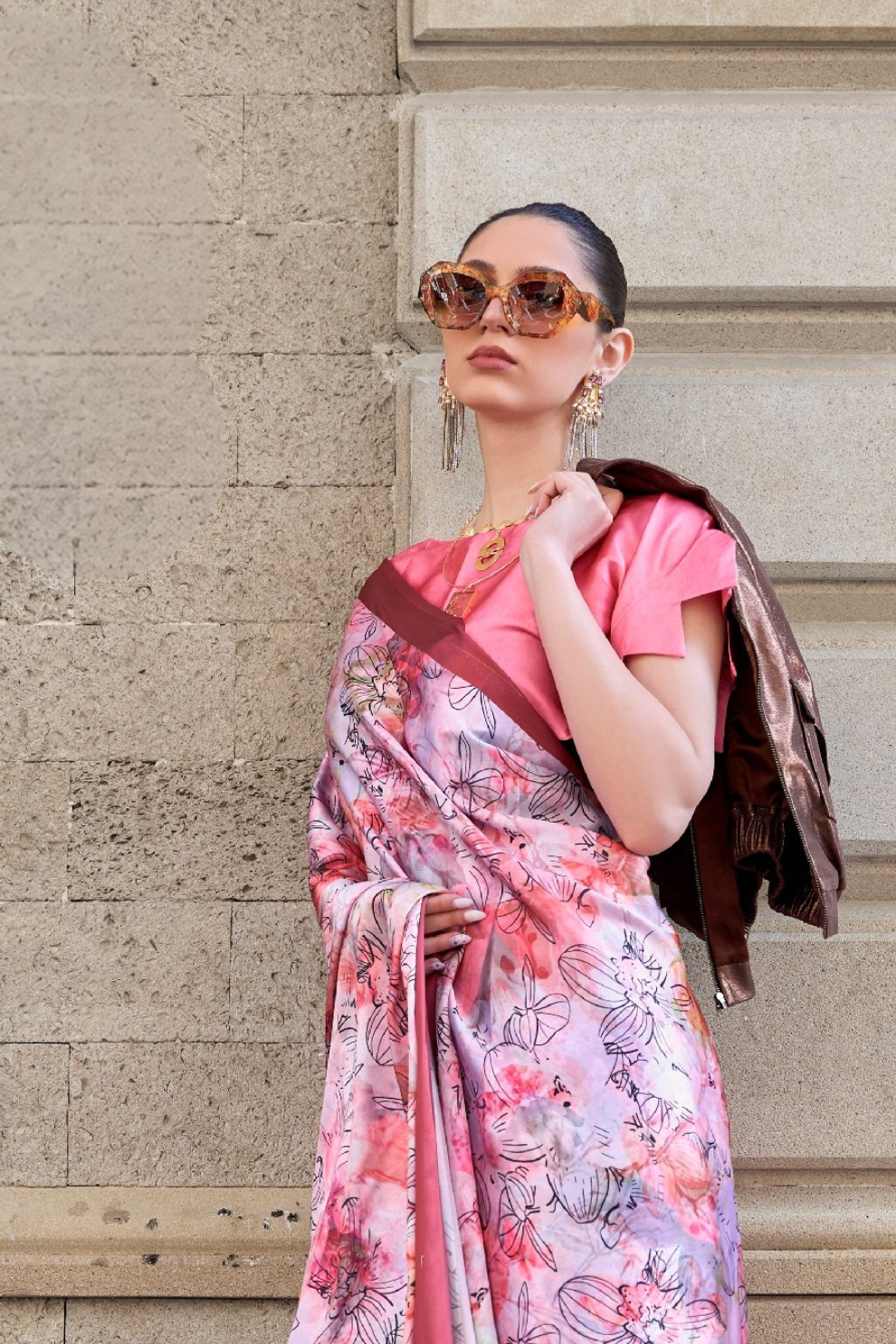 Digital Print Satin Crepe Saree with Soft Glossy Drape