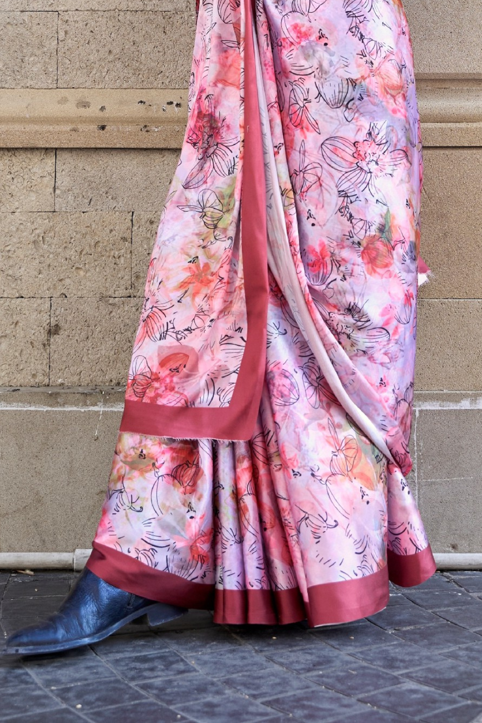 Digital Print Satin Crepe Saree with Soft Glossy Drape