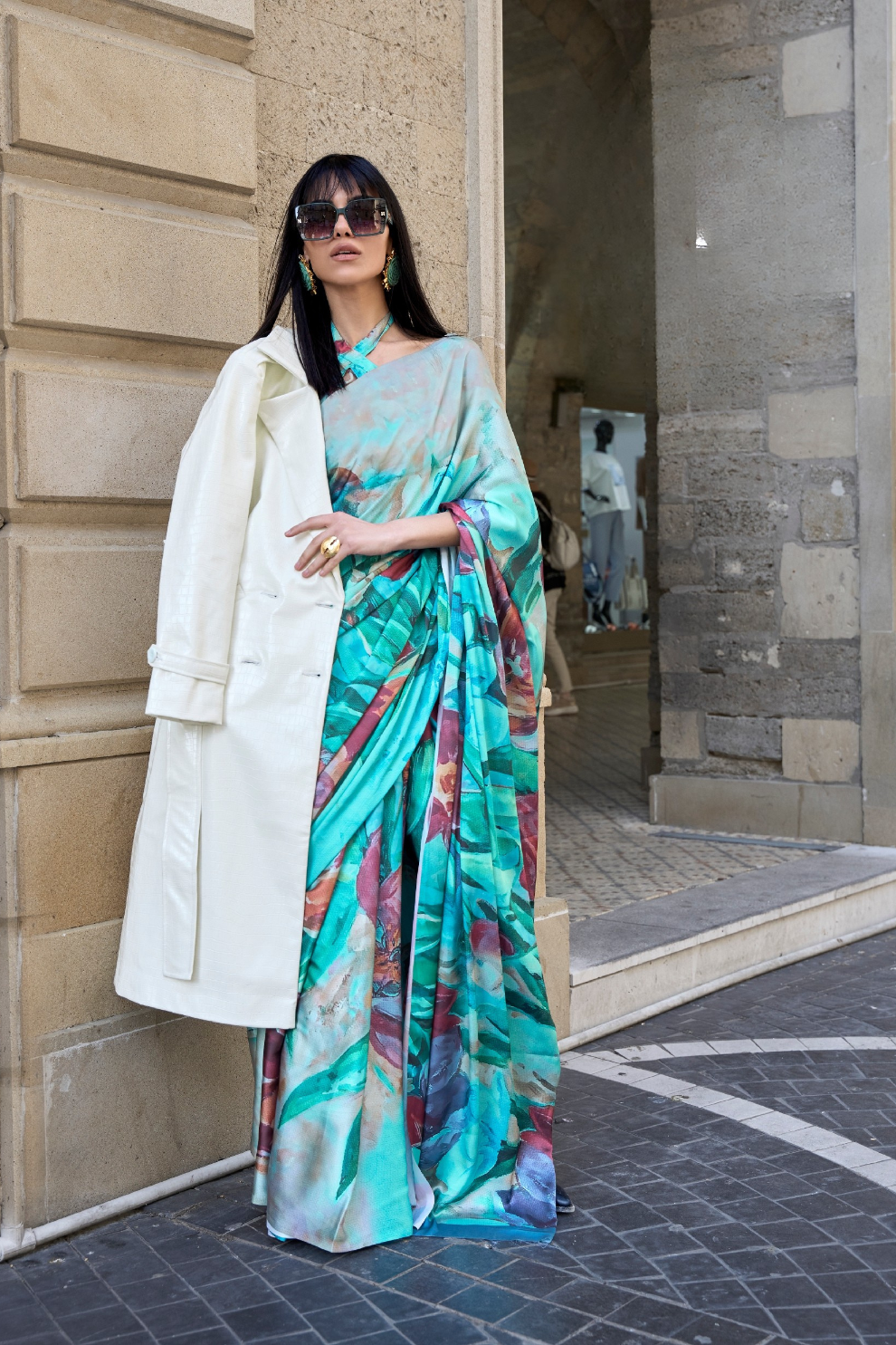 Digital Print Satin Crepe Saree with Soft Glossy Drape