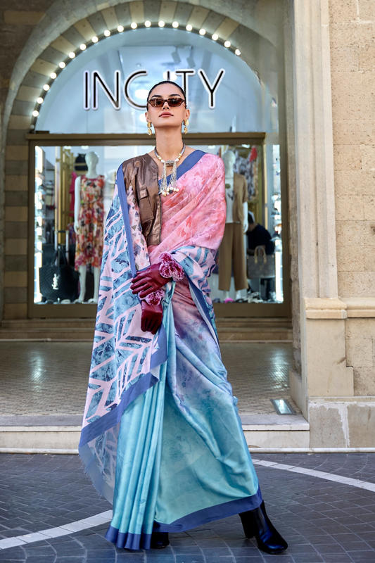 Digital Print Satin Crepe Saree with Soft Glossy Drape