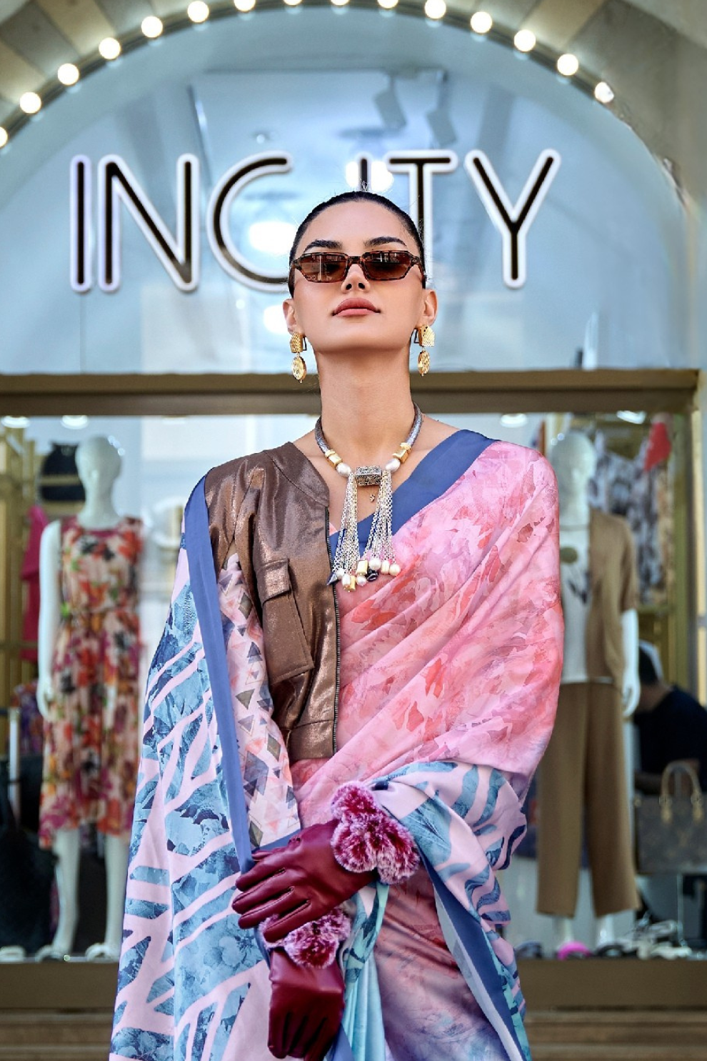 Digital Print Satin Crepe Saree with Soft Glossy Drape