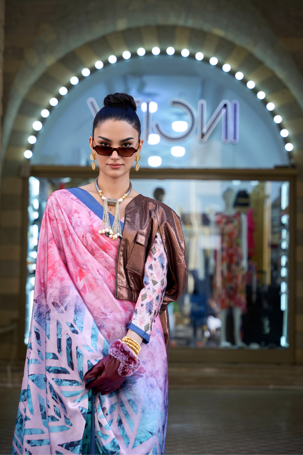 Digital Print Satin Crepe Saree with Soft Glossy Drape