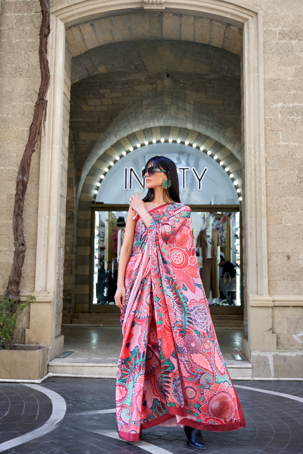 Digital Print Satin Crepe Saree with Soft Glossy Drape