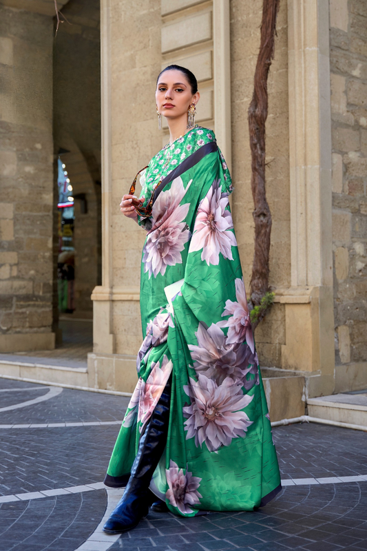 Digital Print Satin Crepe Saree with Soft Glossy Drape