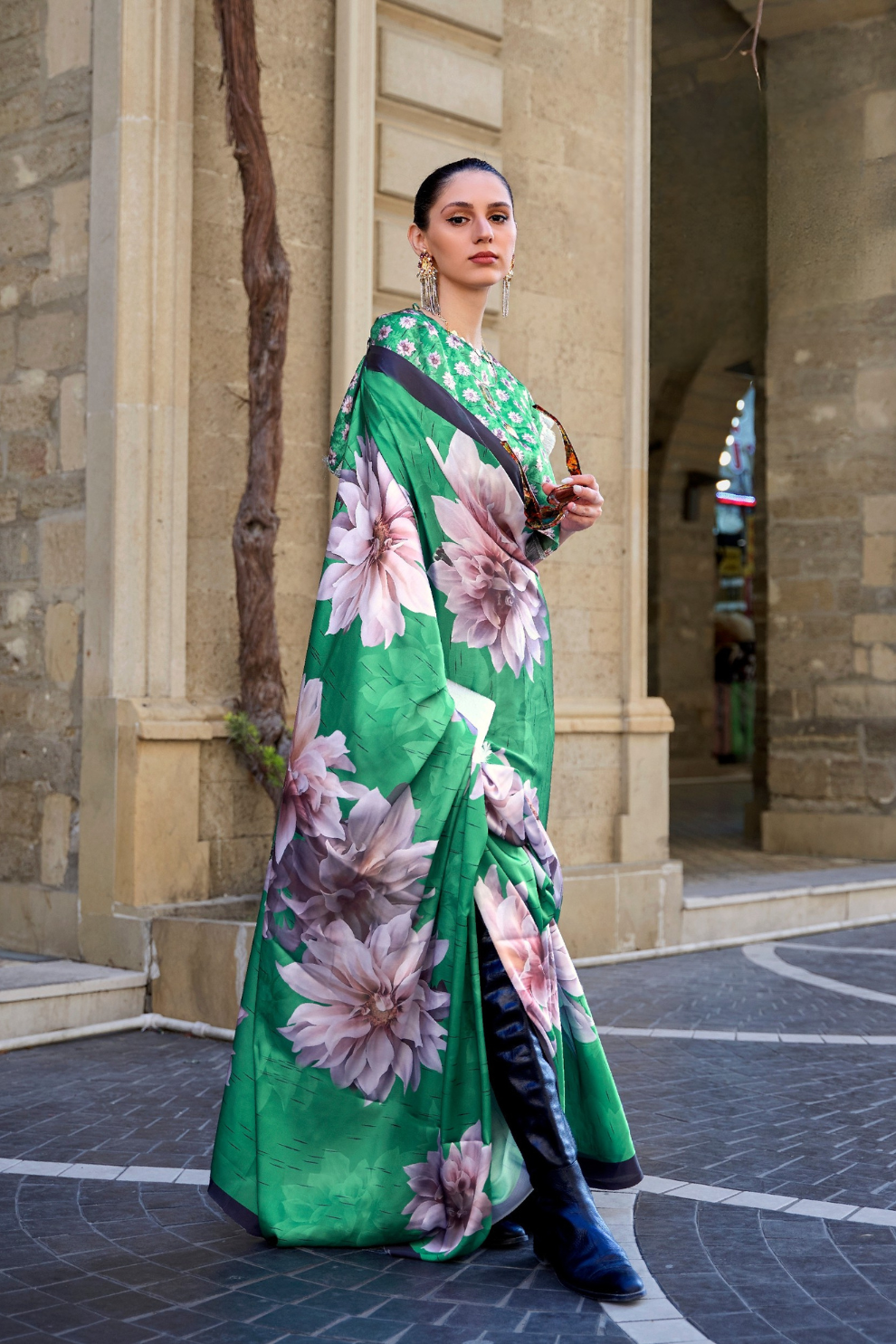 Digital Print Satin Crepe Saree with Soft Glossy Drape