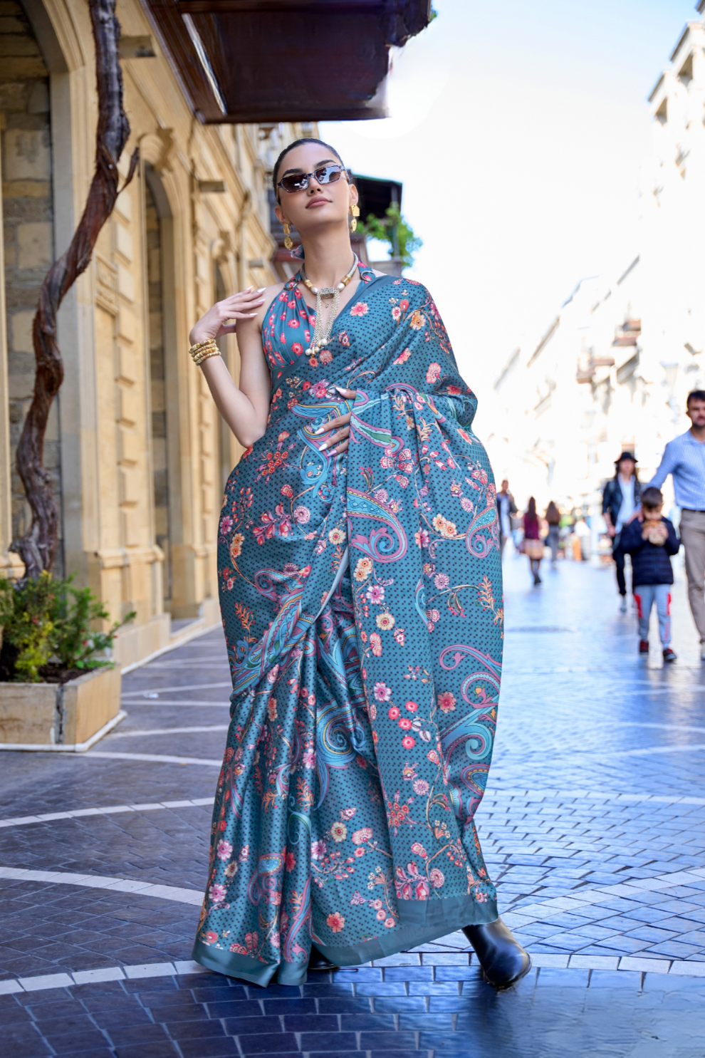 Digital Print Satin Crepe Saree with Soft Glossy Drape