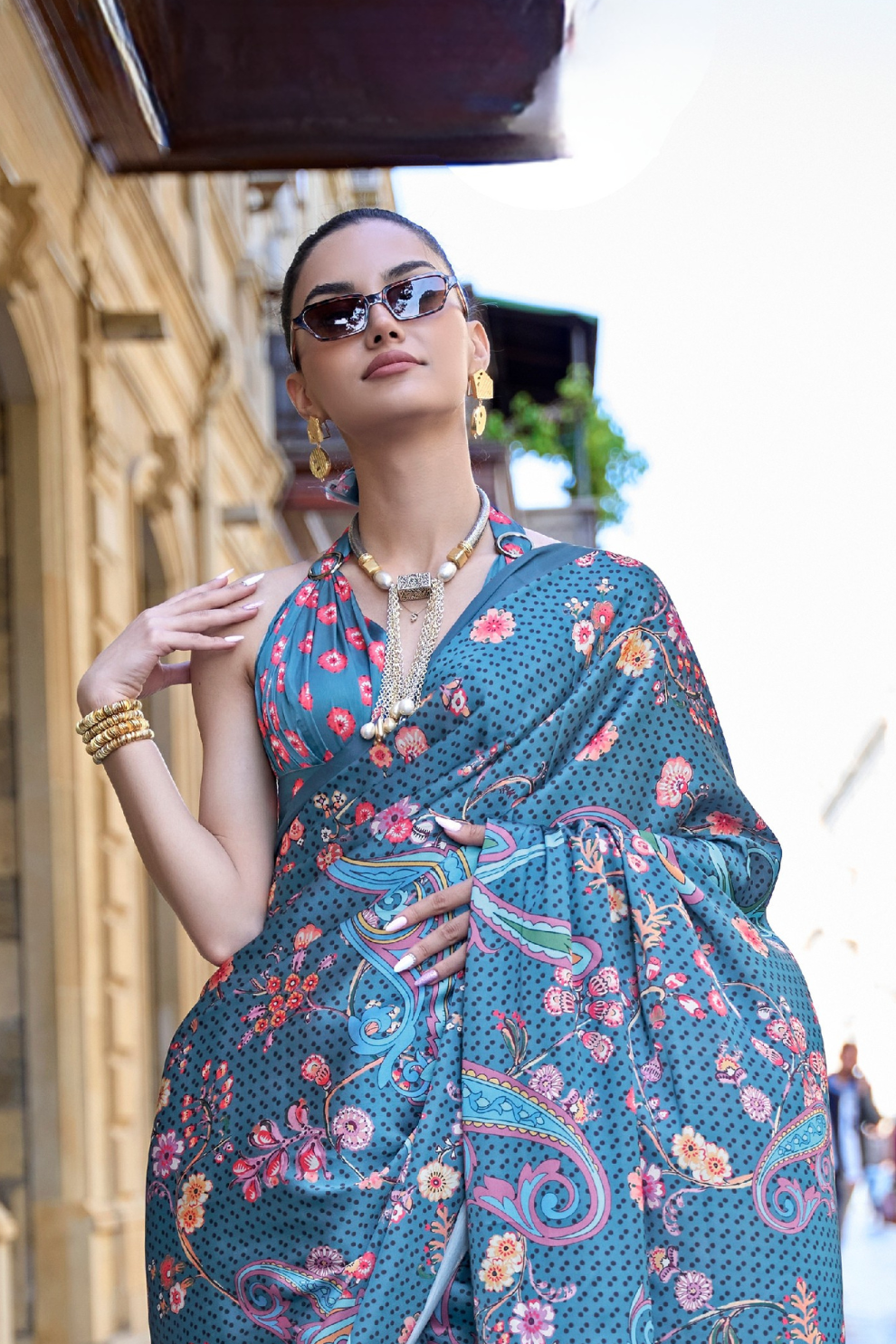 Digital Print Satin Crepe Saree with Soft Glossy Drape