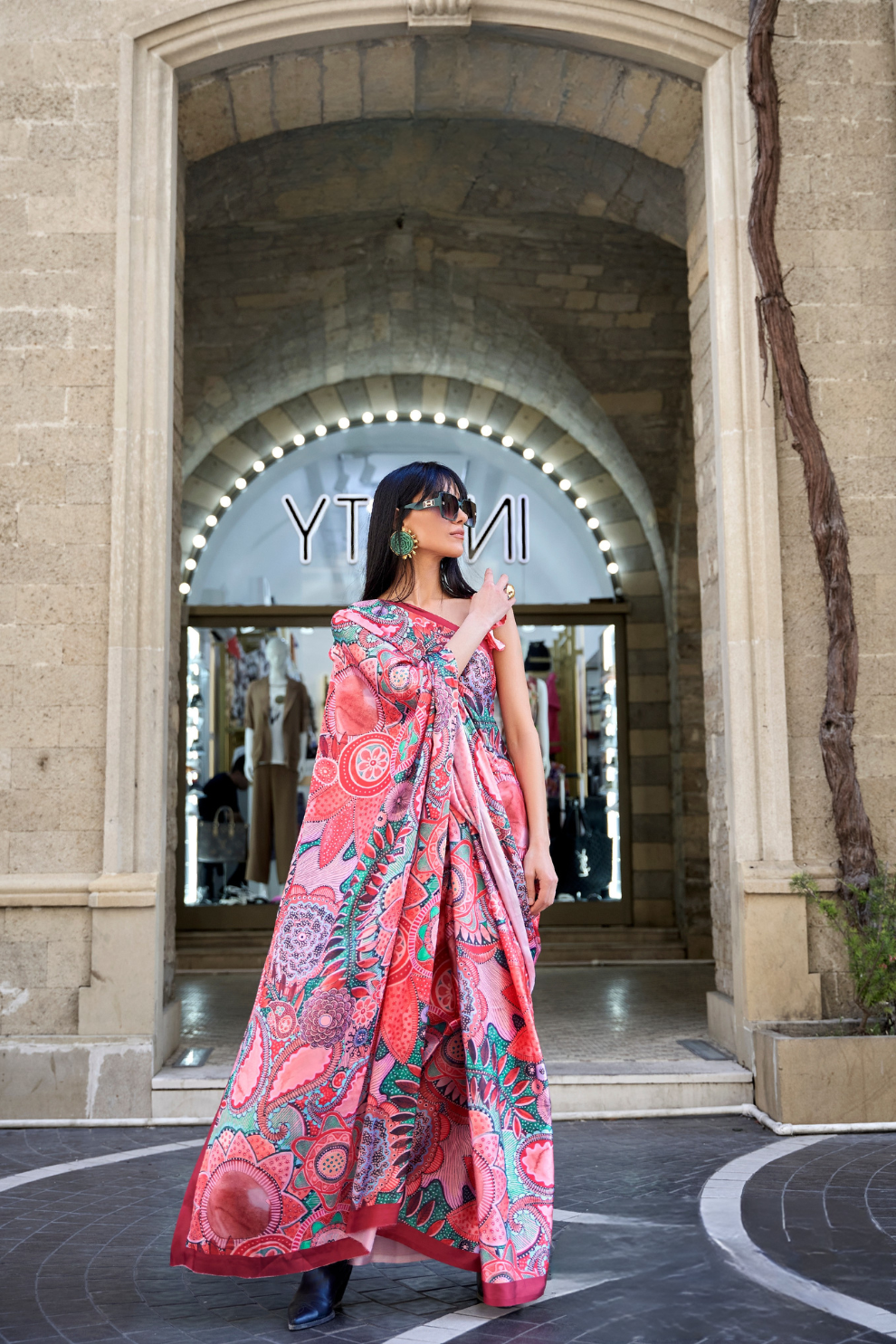 Digital Print Satin Crepe Saree with Soft Glossy Drape