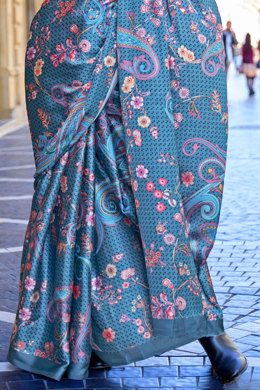 Digital Print Satin Crepe Saree with Soft Glossy Drape