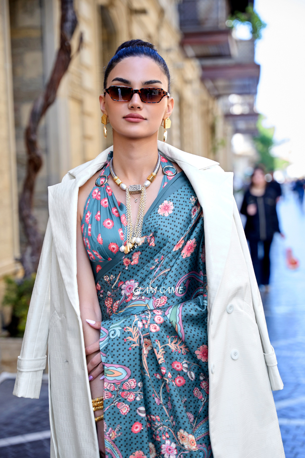 Digital Print Satin Crepe Saree with Soft Glossy Drape